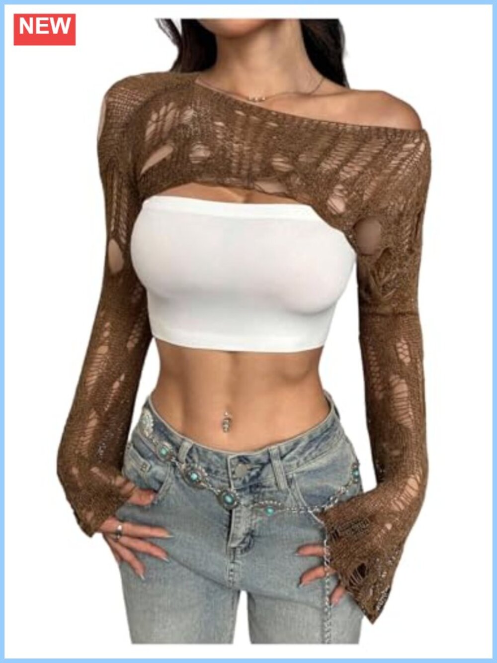 Off Shoulder Crochet Bolero Shrug Bell Sleeve Crop Top Women's